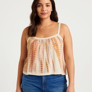 Lucky Brand Boho Tie-Dye Lace Trim Tank Top | Size Medium